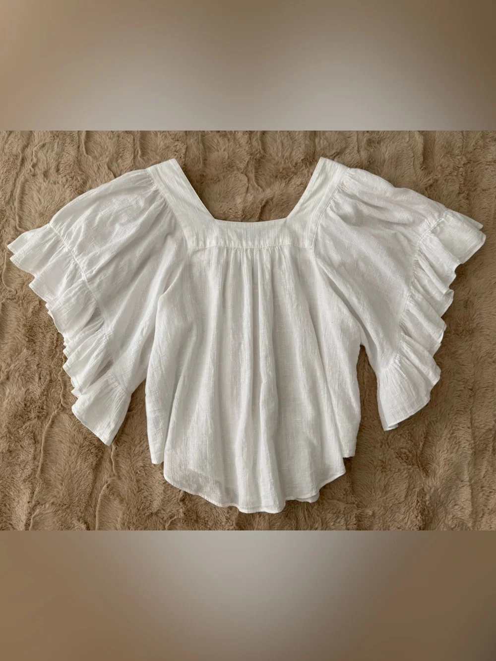 Madewell | White Square-Neck Butterfly-Style Flutter-Sleeve Blouse 100% Cotton